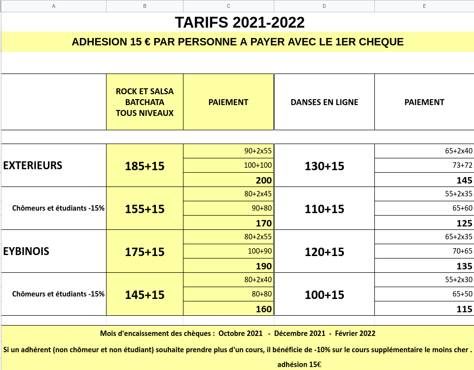 tarifs topdanses 2021-22