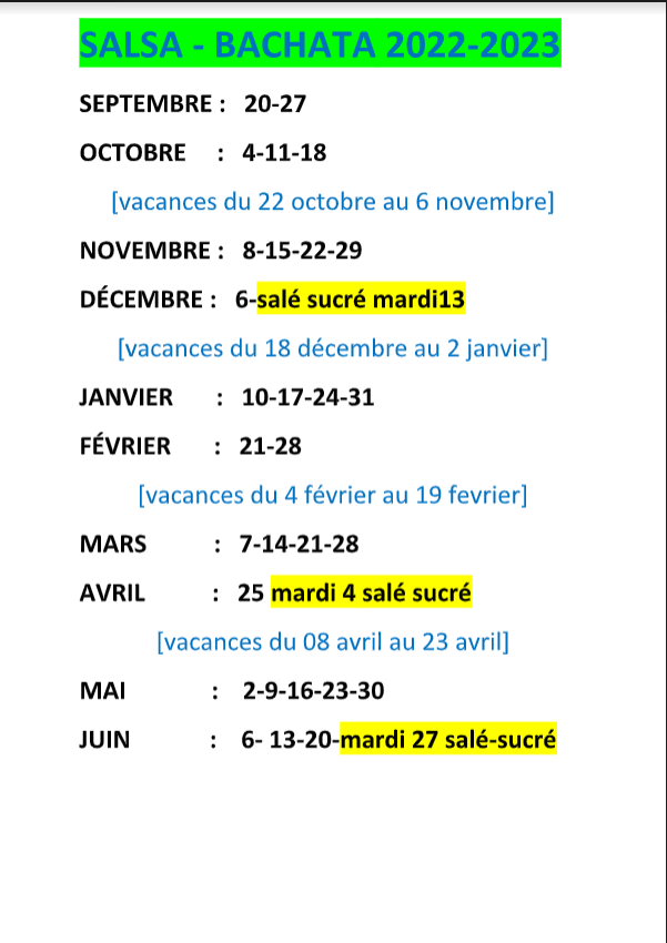 calendrier salsa bachata 2019 20