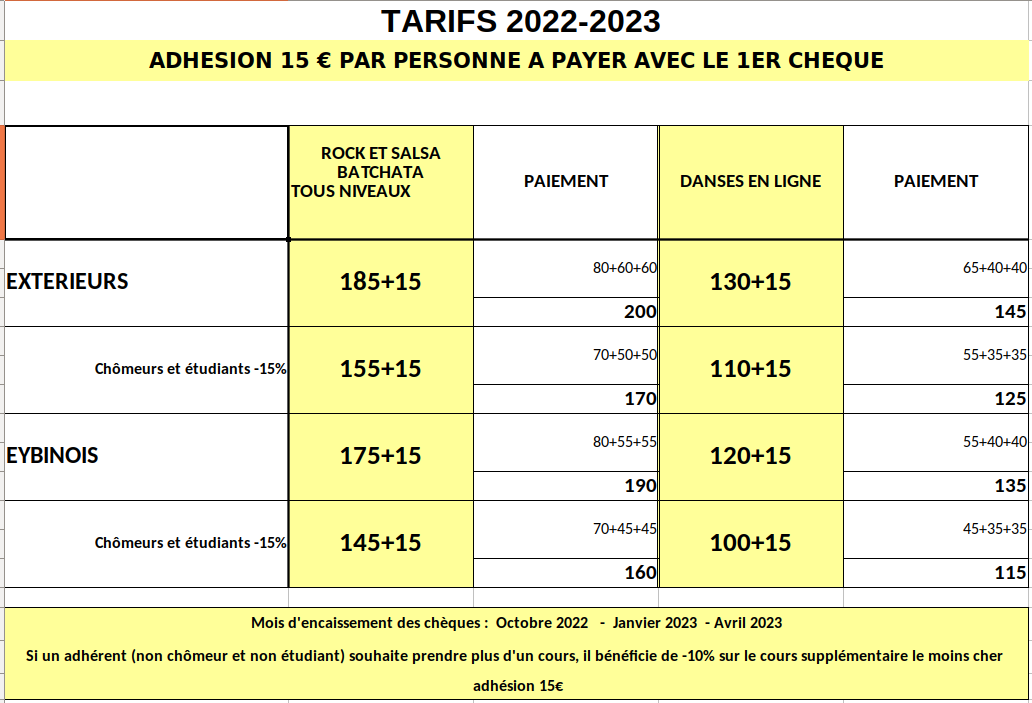 tarifs topdanses 2022-23